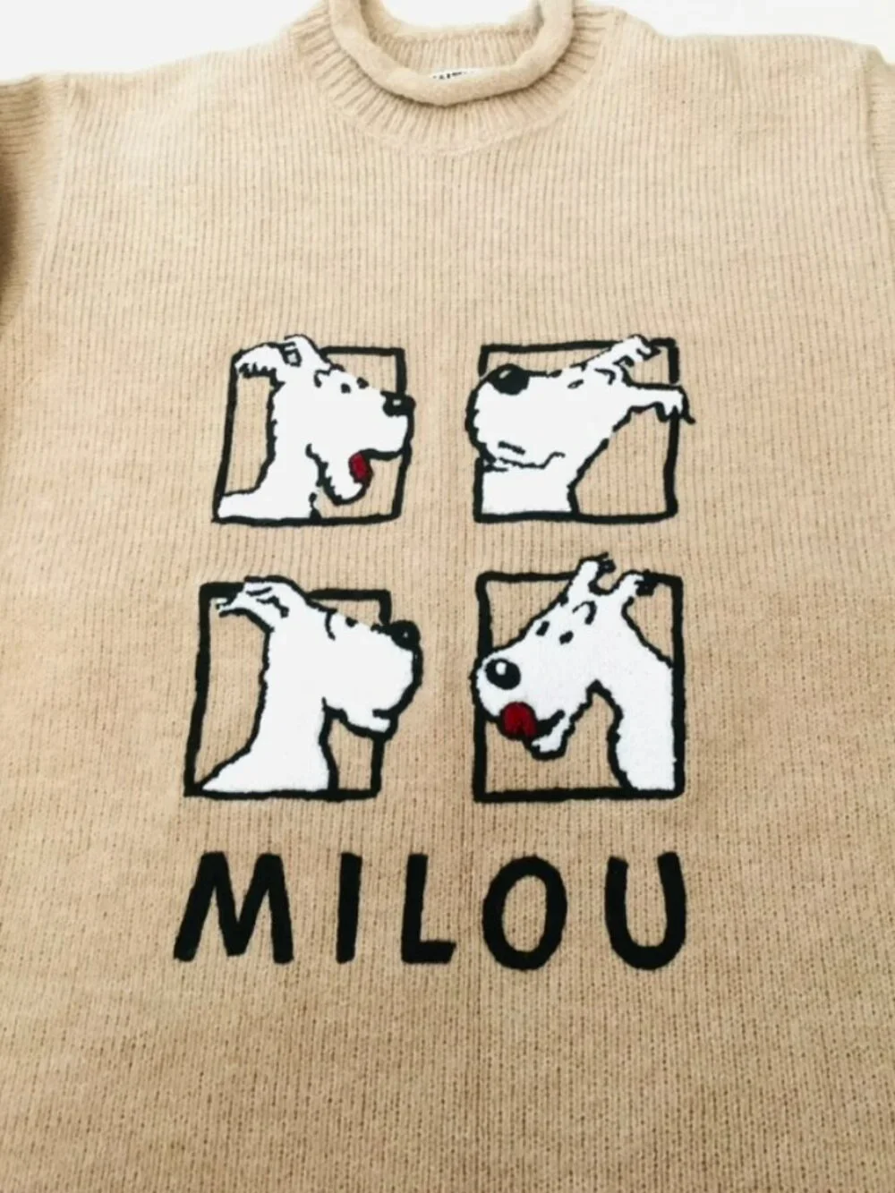 Vintage Tintin & Snowy Milou Sweater Comic Cartoon Character Wool Embroidered